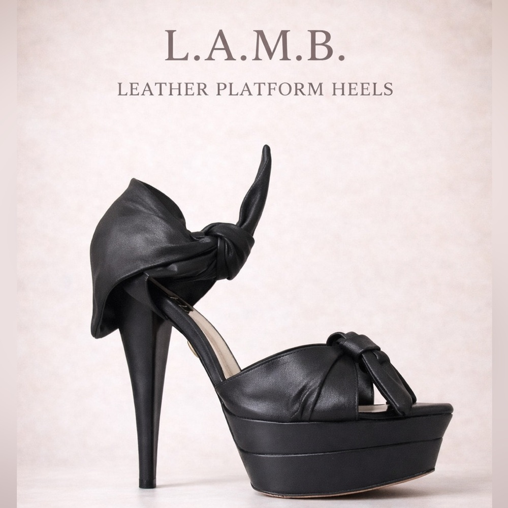 L.A.M.B Womens Lamb Leather Ankle Platfrom Heels in Black size 8.5M